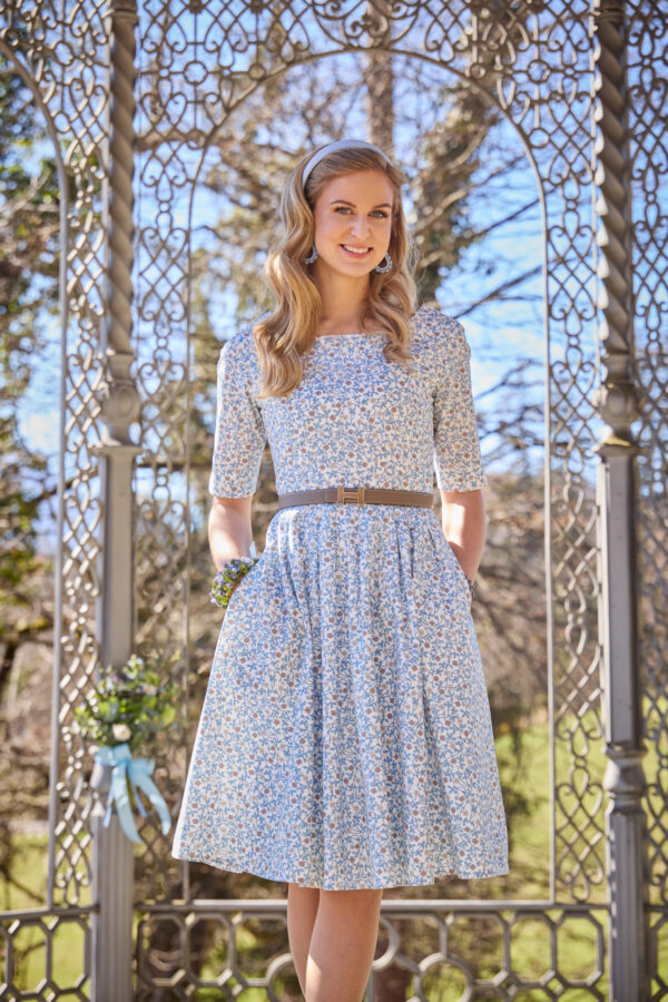 Kleid San Remo Blumendruck Taupe/Blau