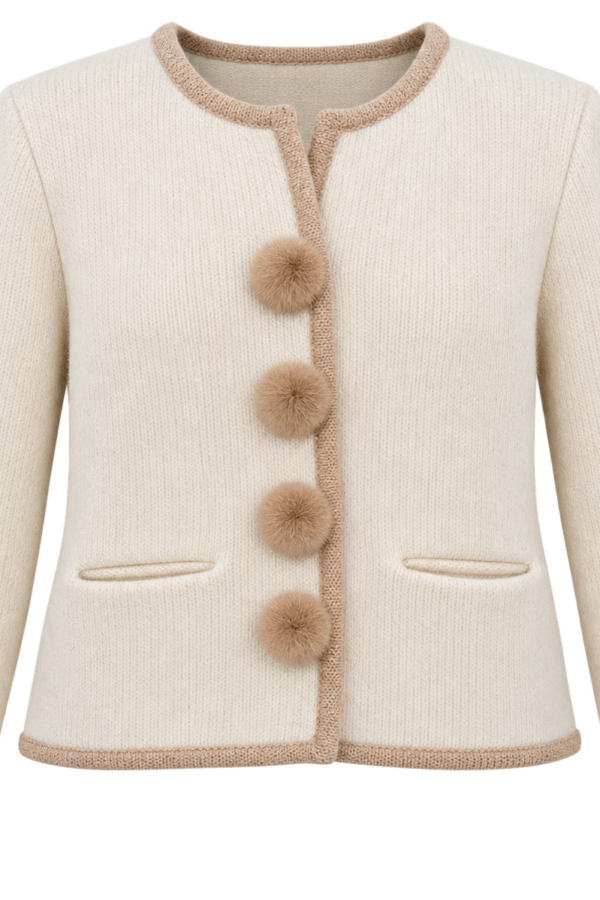 Strickjacke wollweiß/sand Nerzknöpfe