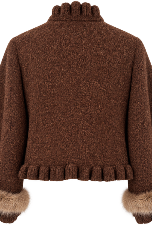 Rüschenjacke Sophia Schoko mit Nerzärmel