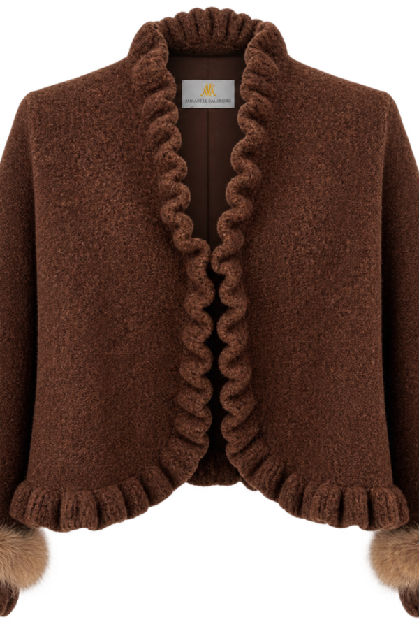 Rüschenjacke Sophia Schoko mit Nerzärmel