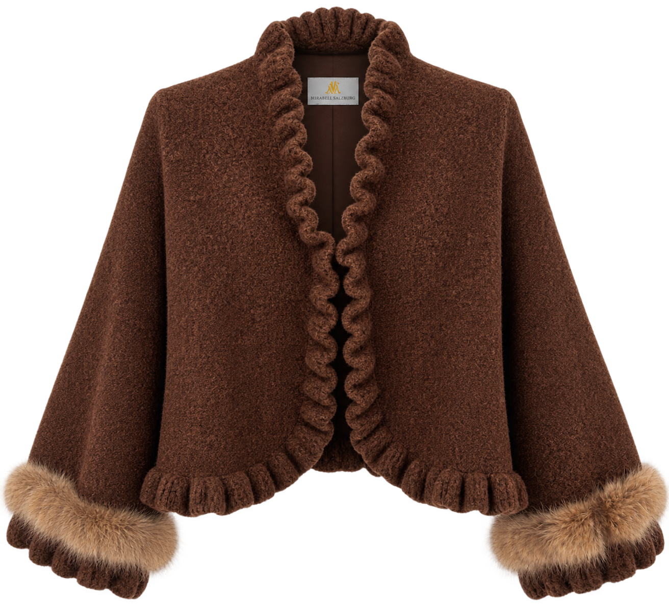 Rüschenjacke Sophia Schoko mit Nerzärmel