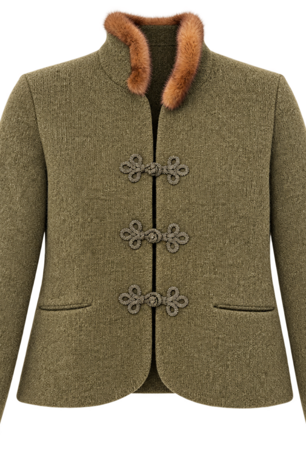 Nerzstrickjacke Oliv m. Posament
