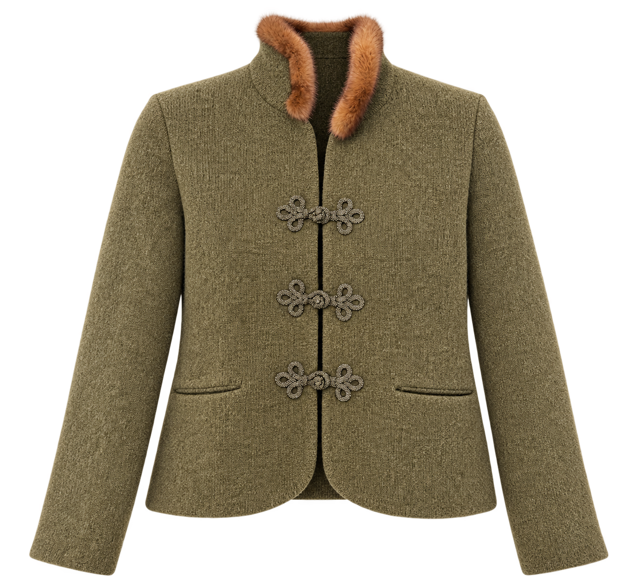 Nerzstrickjacke Oliv m. Posament