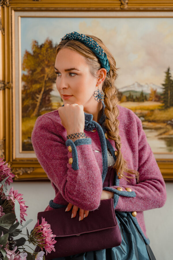 Strickjacke m. Wollborte Mulberry/Denim